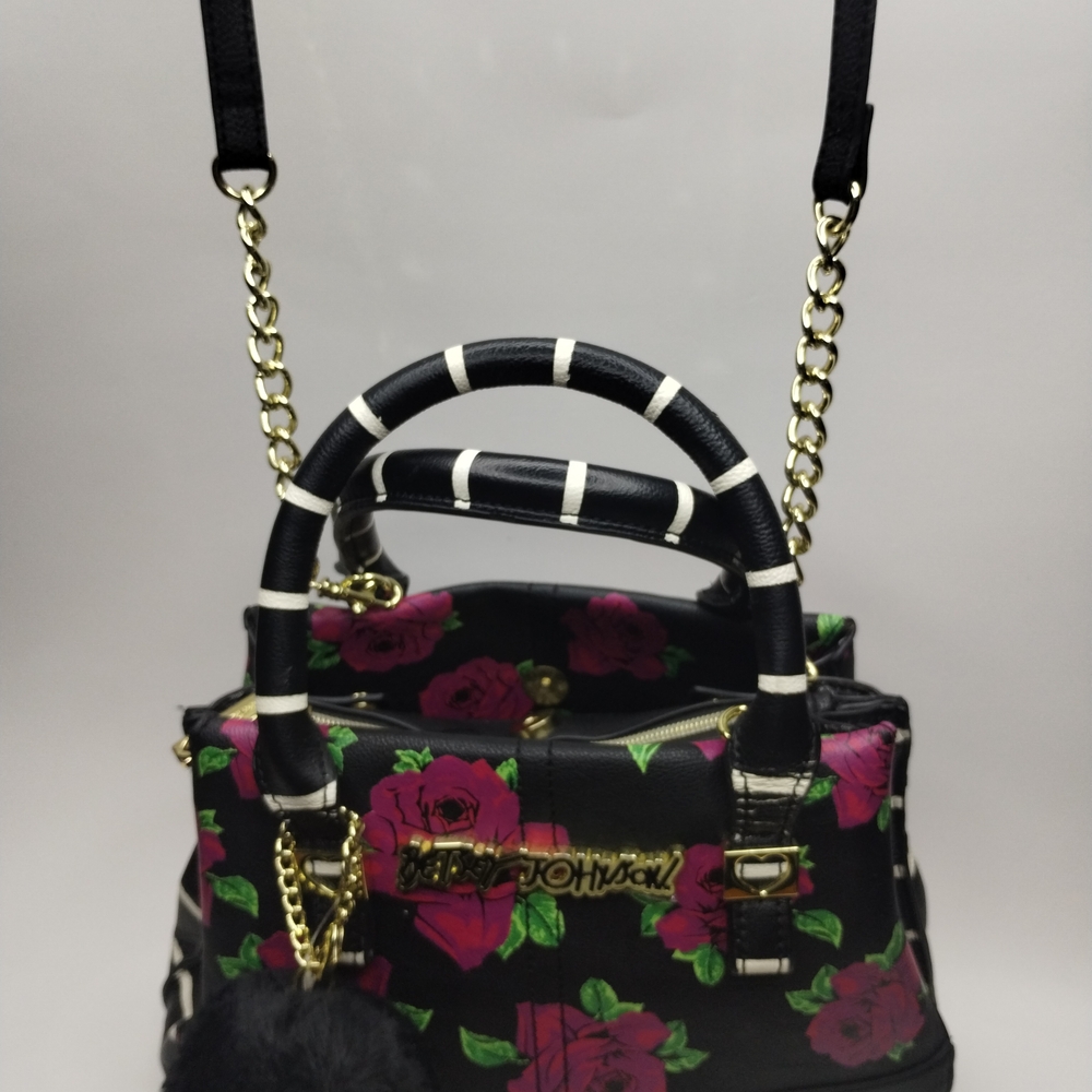Betsey Johnson Black and Pink Floral Satchel